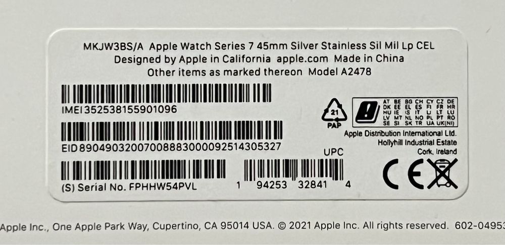 Apple Watch Series 7 45mm Silver Stainless GPS + Cellular