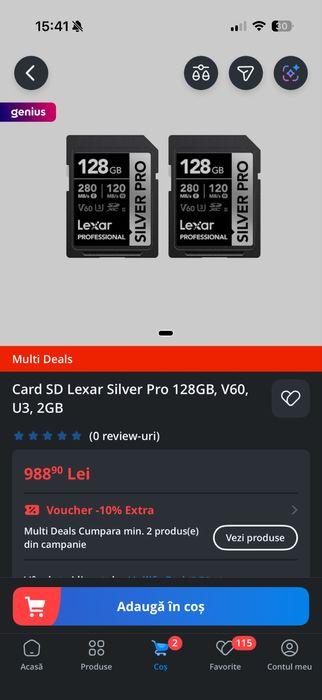 Card de memorie lexar 128gb x2 256gb pro sigilat