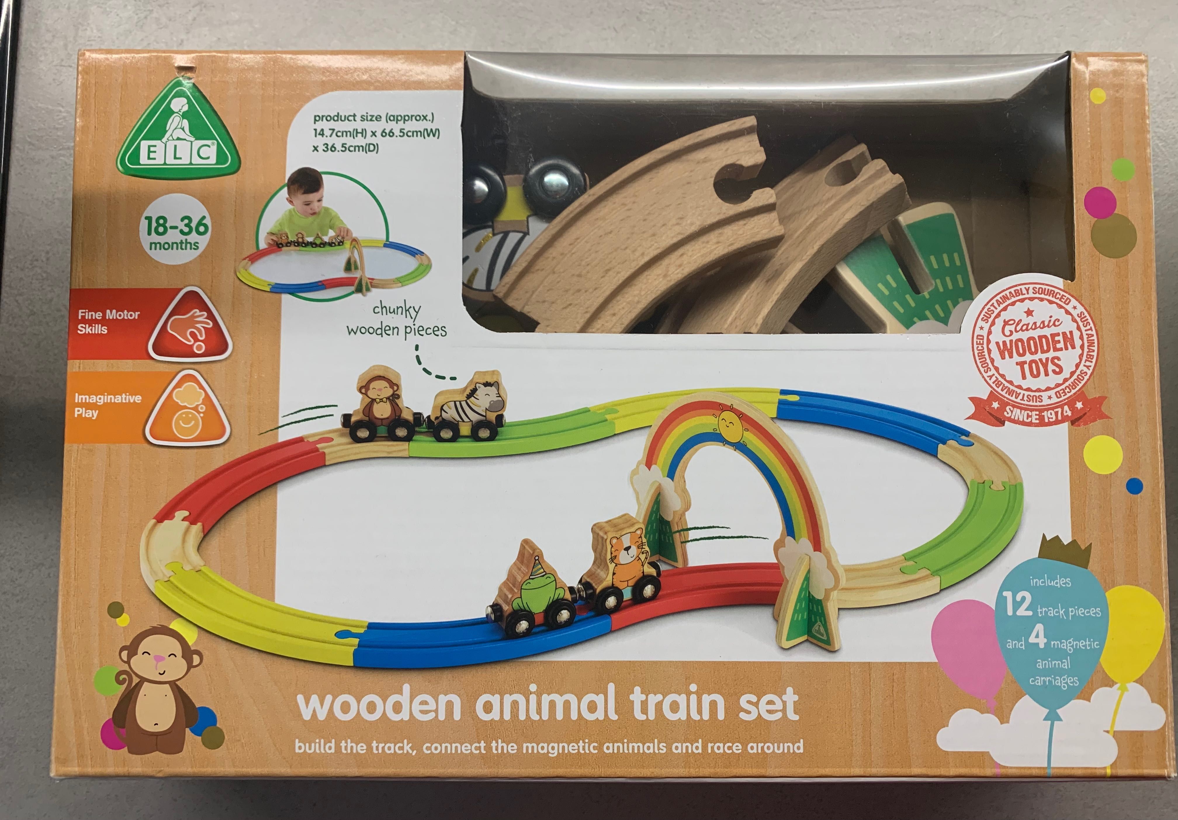 Set tren cu animale din lemn Elc Mothercare trenulet, nou