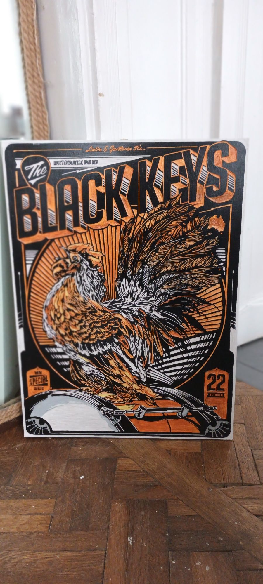 Tablou sculptura in lemn Black Keys pictata lacuita 70x51 cm