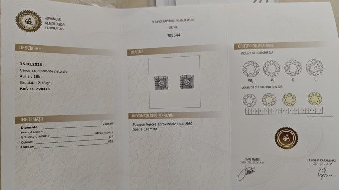 Cercei vechi diamante anii 1960 Verona Italia certificat