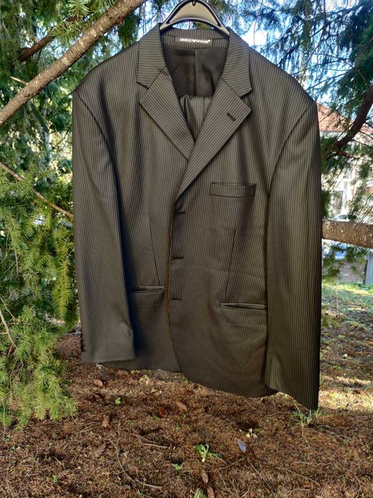 Costum Giorgio Armani - NEGRU cu dungi - ORIGINAL 58 - Lana virgina