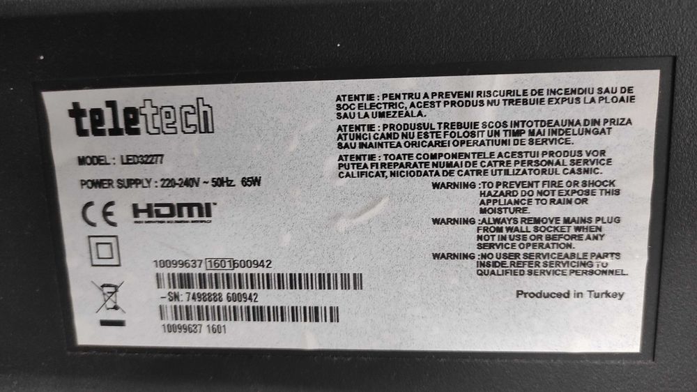 televizor 32 inch teletech 32277 ecran spart nu porneste