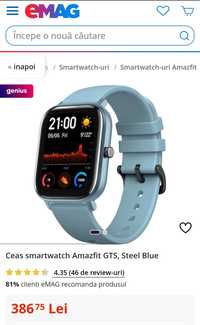 Ceas smartwatch Amazfit GTS, Xiaomi Steel Blue