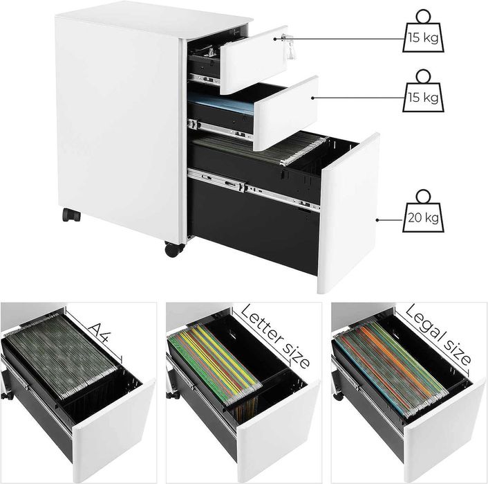 Rollbox metalic White 30, casetiera de birou metalica, alba 30 cm lat