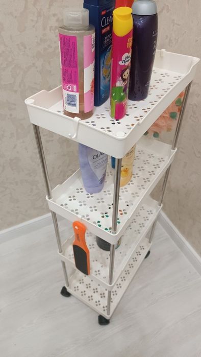 Тележка-органайзер для ванной 4-ярусная на колёсах