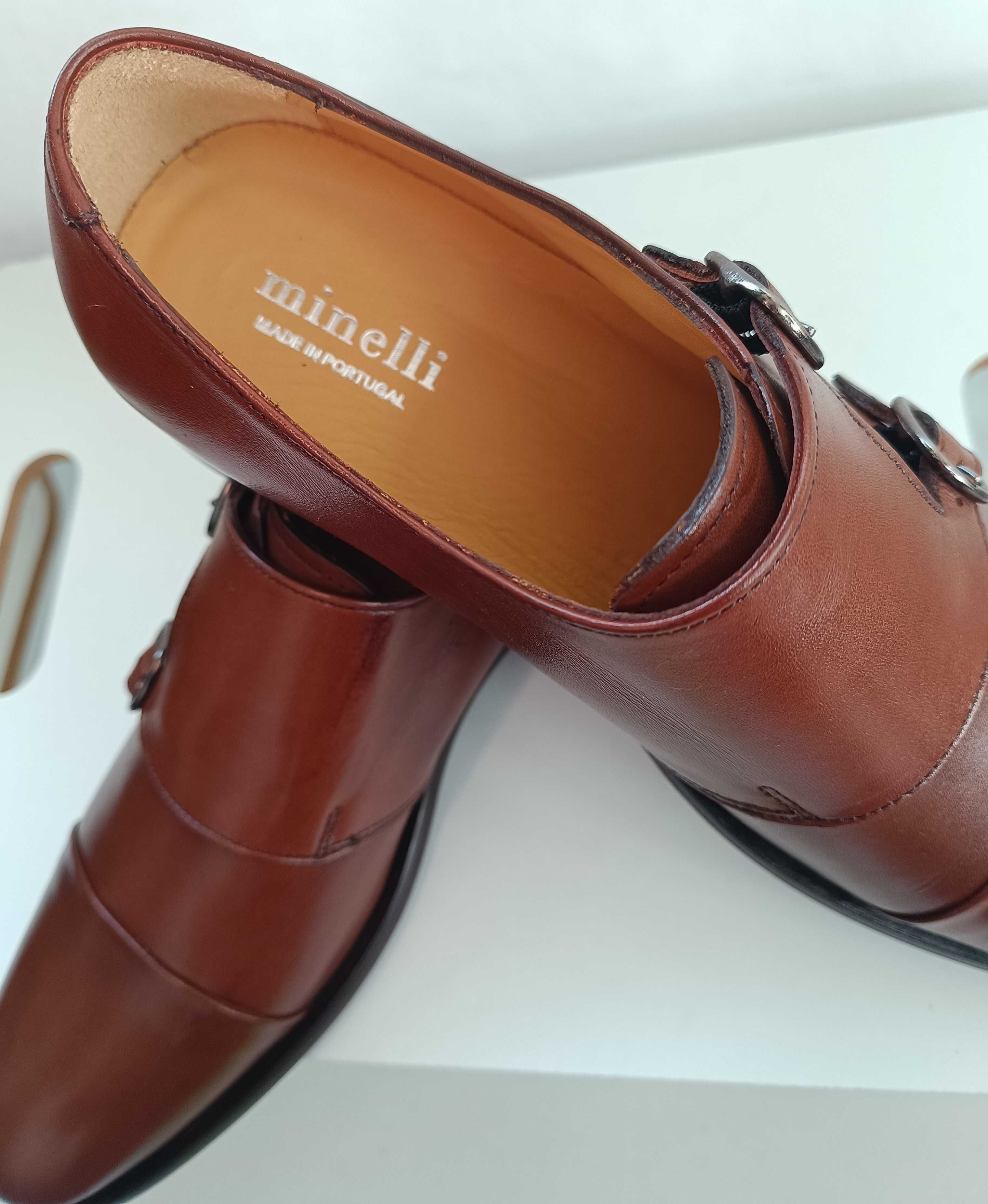 Pantofi de lux 40 monk lucrati manual Minelli NOI piele naturala