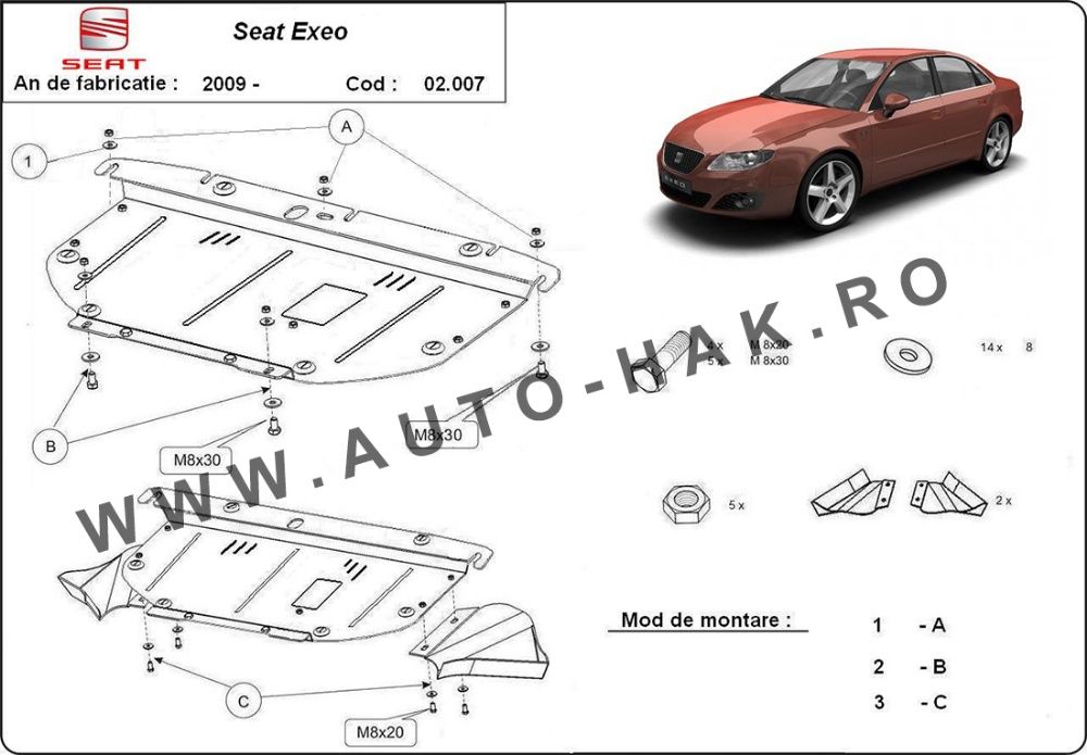 Scut motor metalic Seat Exeo 2008 -2013 - otel 2mm