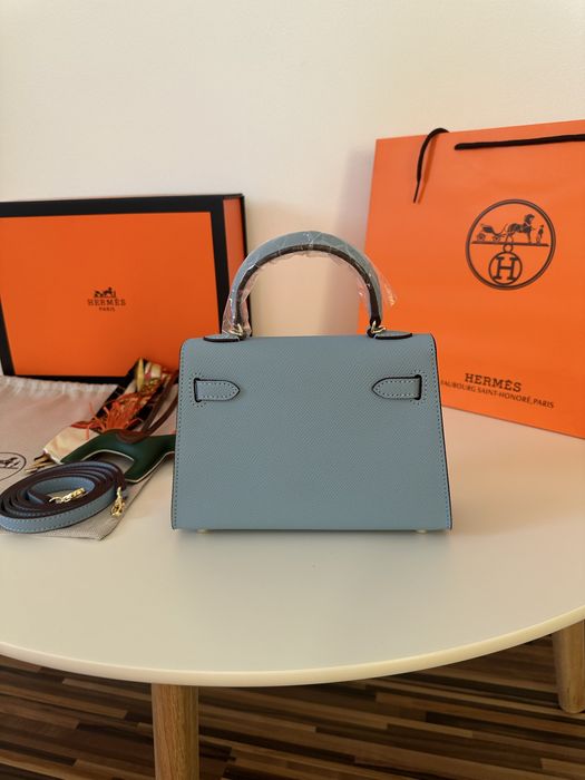 Geanta dama hermes kelly 19cm blue cadou c:71