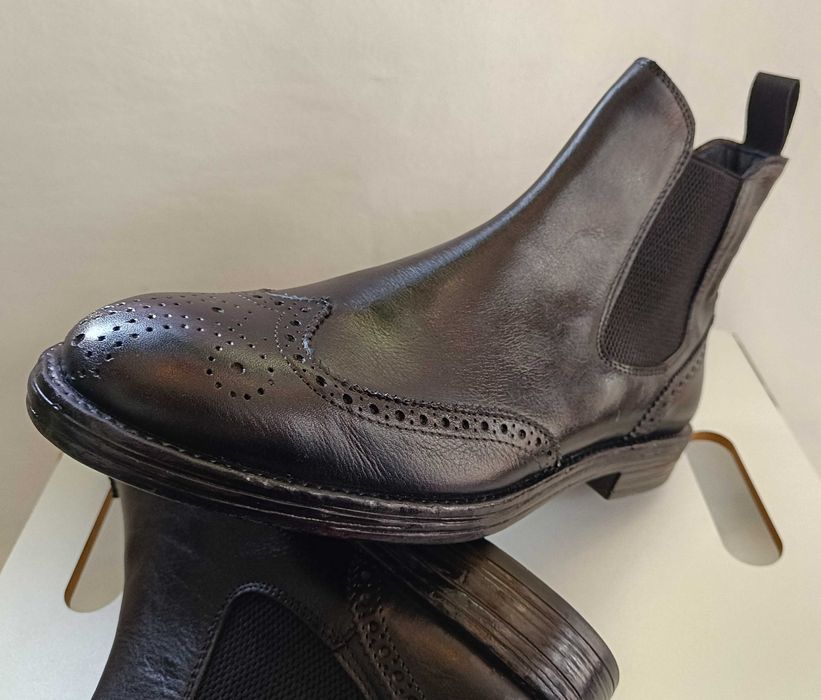 Ghete chelsea brogue 44 premium CaFeNoIR Paris piele naturala moale