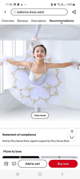 Tutu balet fete 165-175 cm
