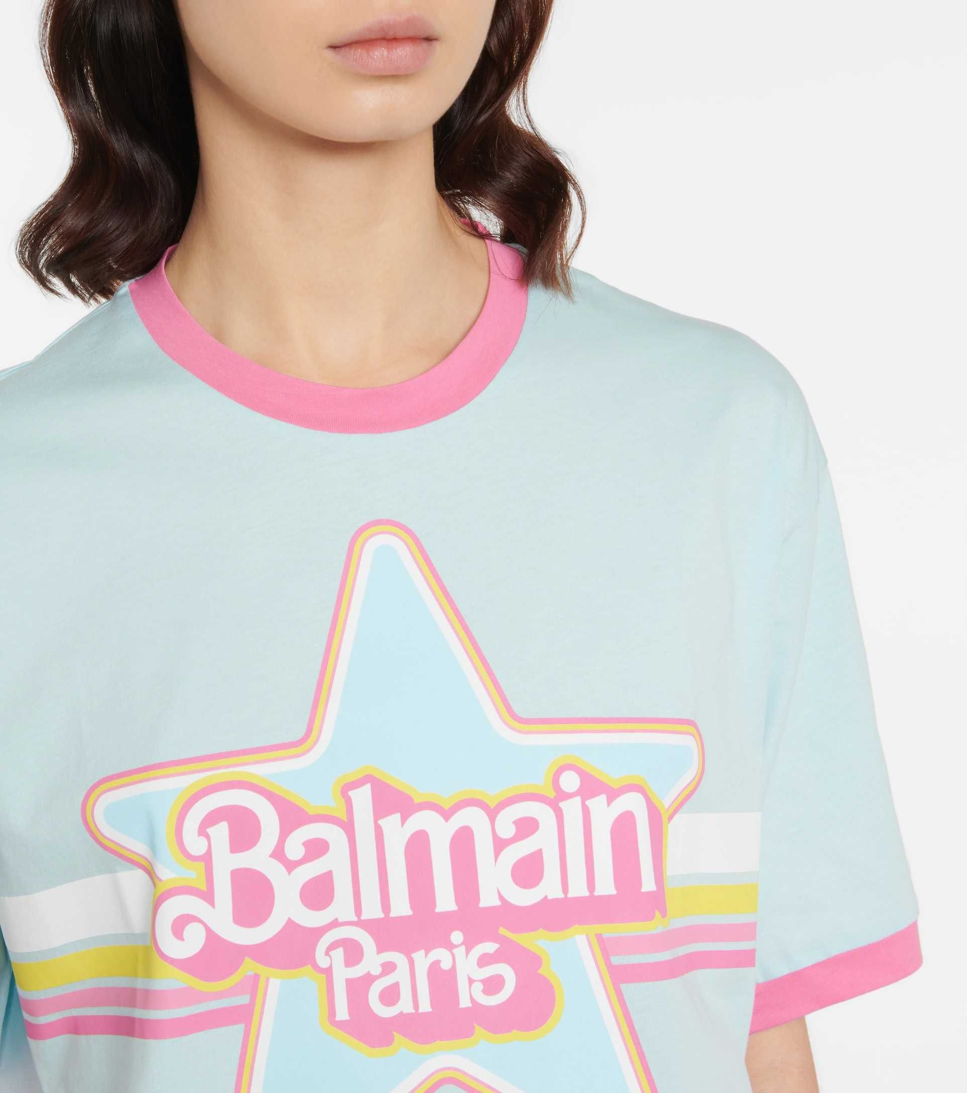 BALMAIN x Barbie Logo Print Cropped Oversized Дамска Тениска XS и M