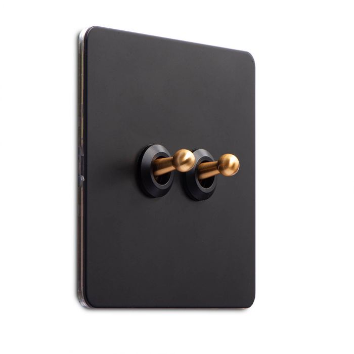 Intrerupator metalic, 2Gang 2Way, 10A, Negru/Auriu, doza inclusa