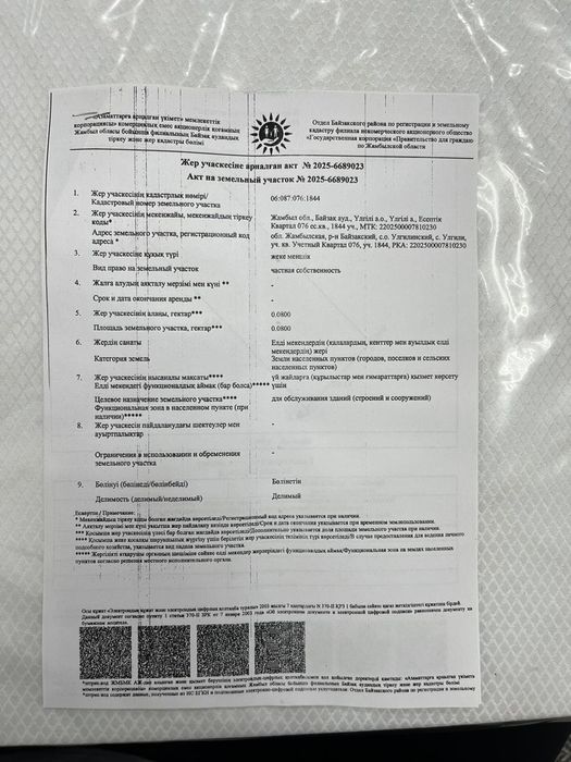 Үлгілі аркасының қасында жер телімі сатылады