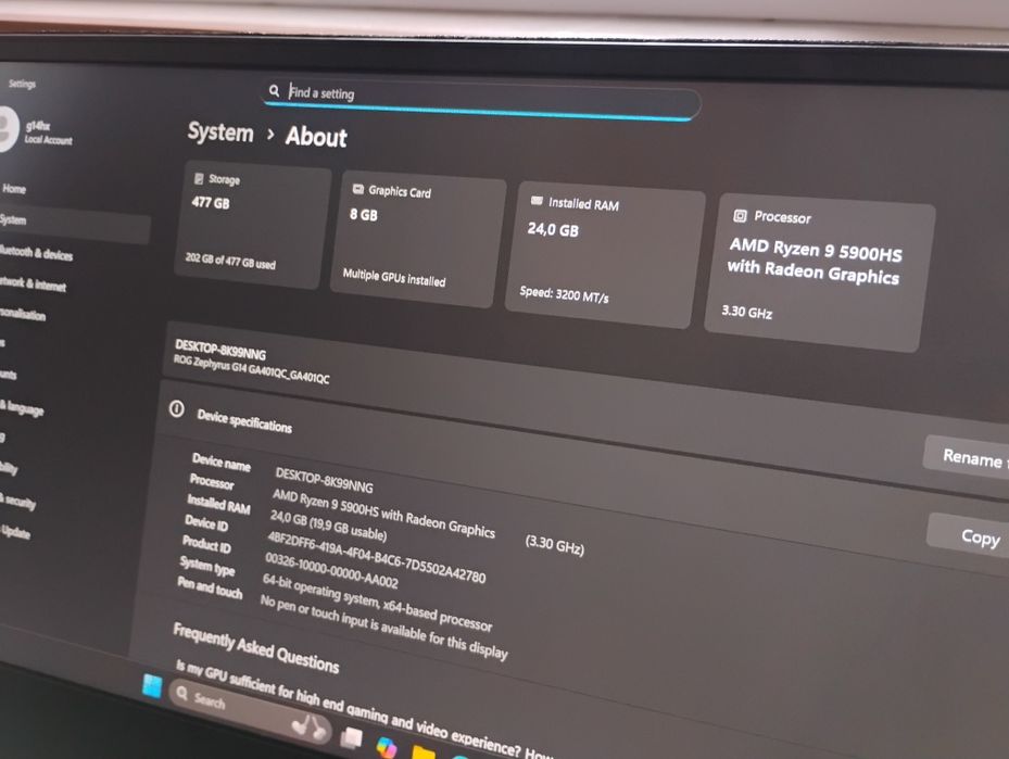 Laptop Asus - Ryzen 9 - 5000serie - RTX - 24GB