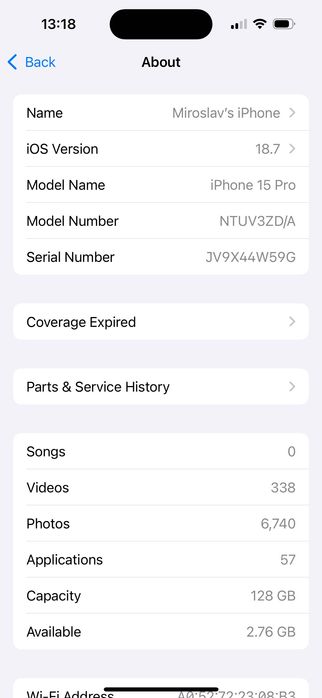 iPhone 15 Pro, Black Titanium, 128GB