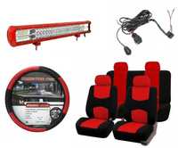 Pachet Off-Road RED, Led bar 324w + cablaj + huse scaune + Husa Volan