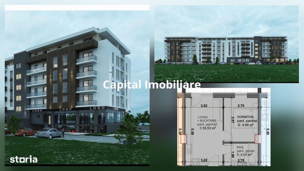 Aartament 2 camere, bloc nou cu lift, 48.78mp, Comision 0