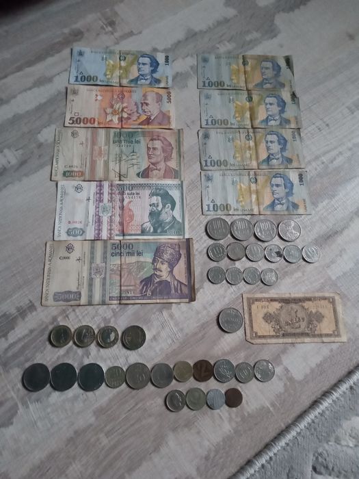 Bancnote vechi diverse monede + monede euro