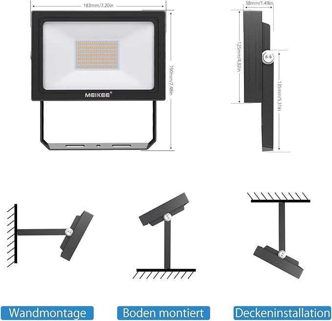 Set 2 reflectoare 60W LED, 5200LM LED, 2700K alb cald cu IP66