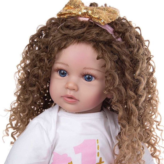 Papusa Bella cu parul ondulat si lung, 55 cm, Roz/Alb