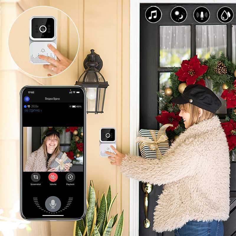 Умен звънец с вградена камера, безжична връзка с телефон TUYA