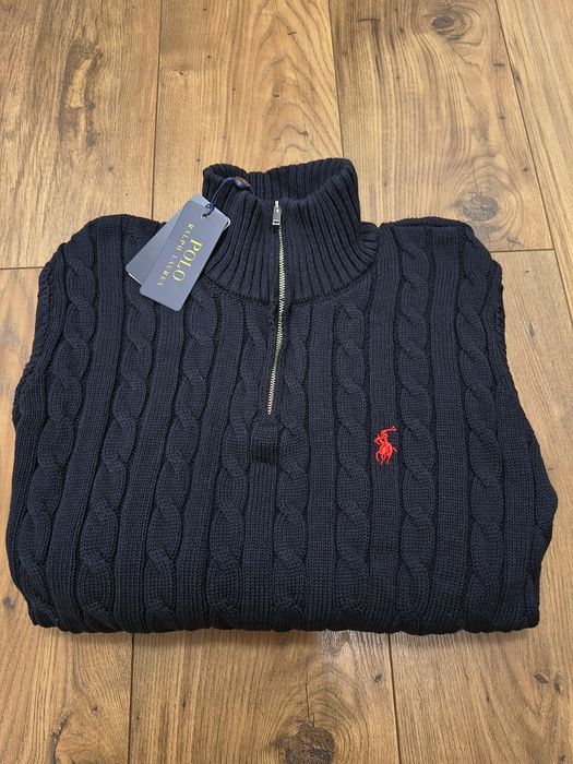 Pulover RL, fermoar pe gât, bleumarin