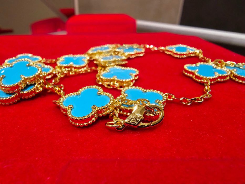 Van Cleef & Arpels VCA Gold Turquoise Agate 20 Alhambra Дамско Колие