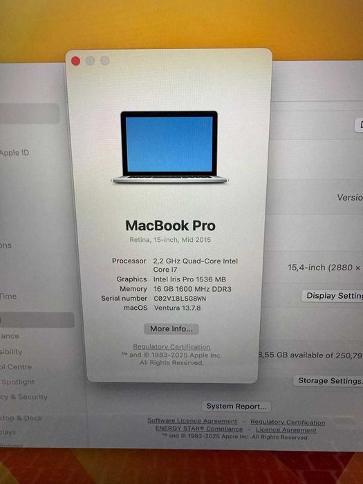 Macbook Pro Retina 15'' A1398 16GB RAM 256GB SSD