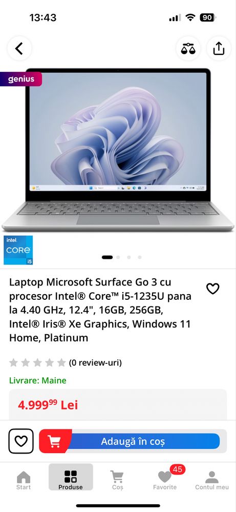 Laptop sigilat Microsoft surface go 3 12,4 inchi 16 GB RAM 256 GB ROM