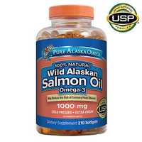 Омега-3 Масло дикого лосося Аляски 1000 мг 210 капс из США Рыбий жир