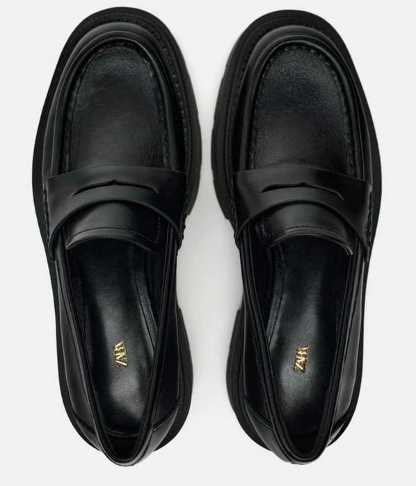 Zara черные кожаные лоферы 38р