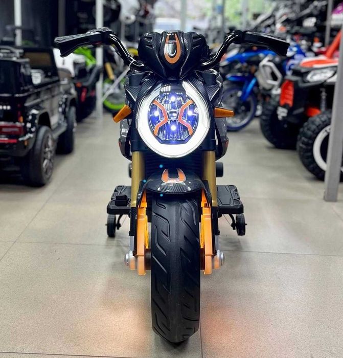 Электромотоцикл, для детей, 2 мотора, гелиевые колеса, кожаное сиденье