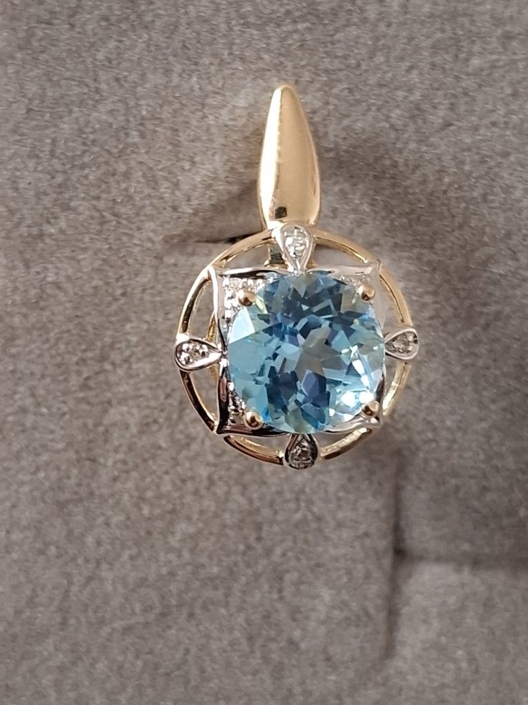 Cercei aur 14k diamante si topaz
