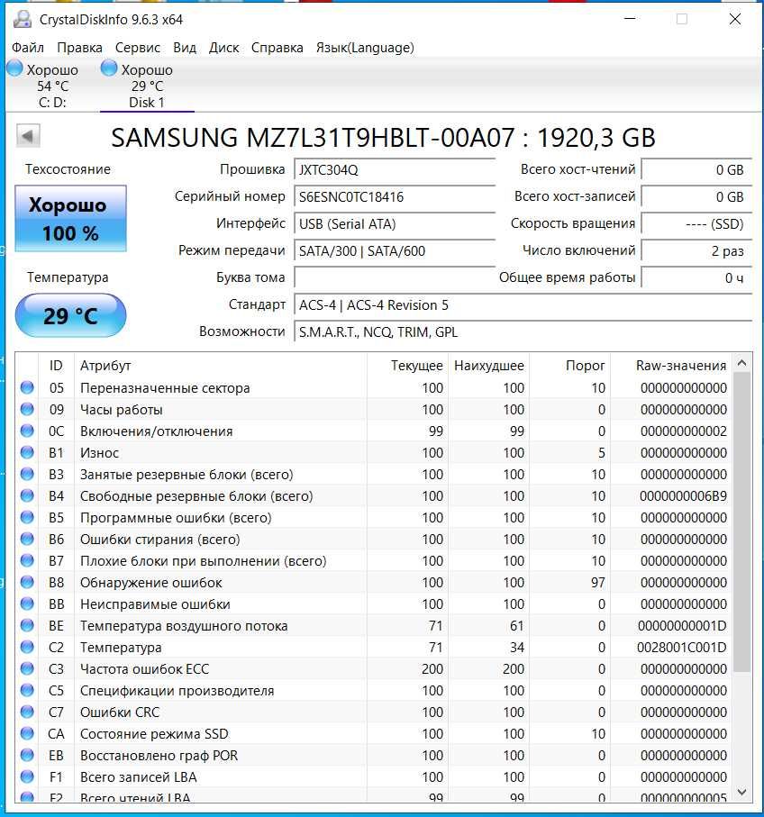 SSD диск Samsung 2.5" PM893 1.92 Тб SATA TLC MZ7L31T9HBLT-00A07