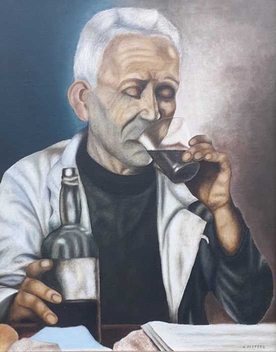 Tablou vechi - la un pahar de vin - semnat K. Peeters