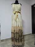 Rochie lunga din bumbac cu volane din sifon, cordon in talie