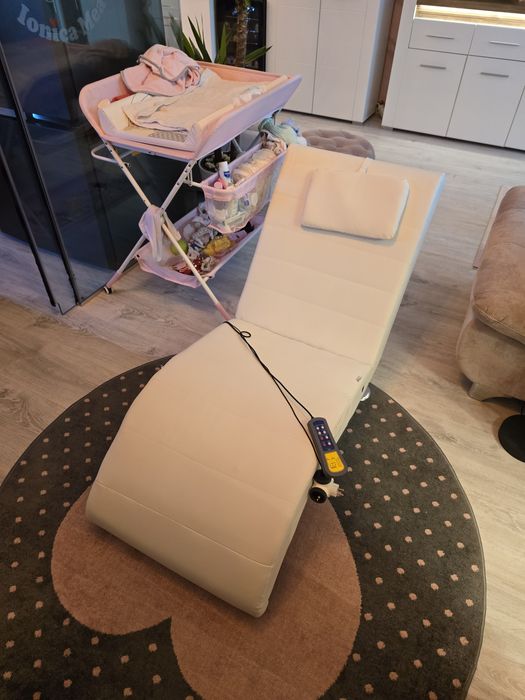OFERTA!!! Sezlong de masaj cu perna, alb, piele artificiala. ESTE NOU!