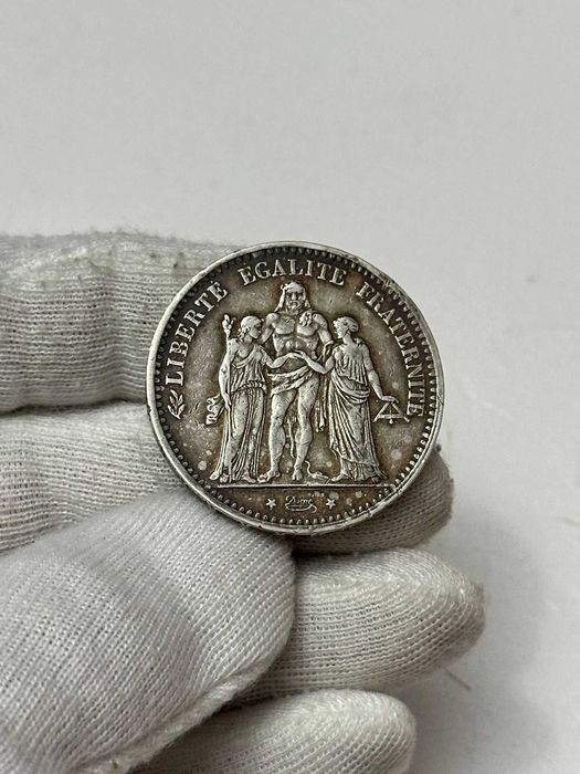 MONEDA ARGINT 900 - 5 FRANCS "Hercule" - 1875 - Franta - 25g !