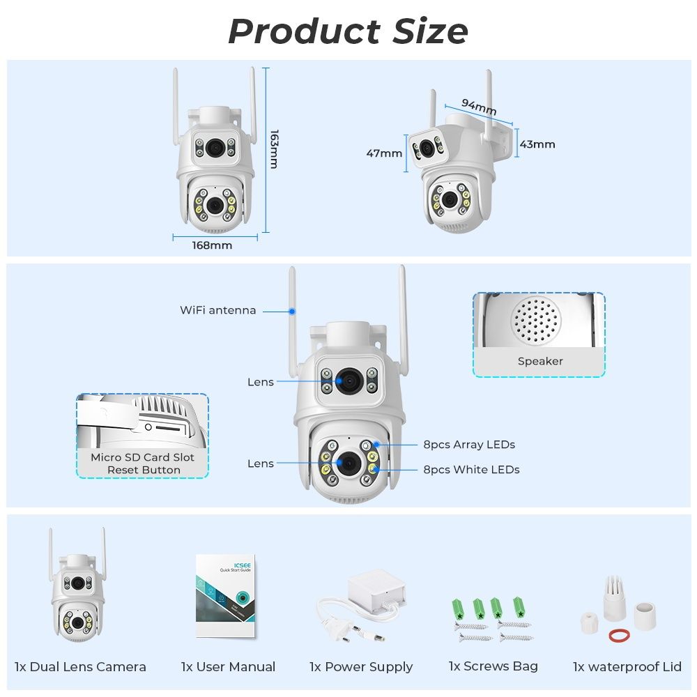 audio IP камера H.265 Wifi 6MP IP camera 4k HD PTZ auto tracking