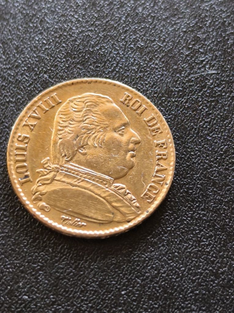 20 франка 1814 год,Луи XVIII, злато 6.45 гр, проба 900/1000 (21.6 к)