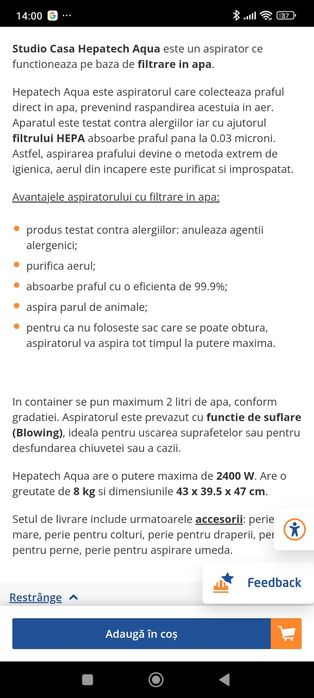 Aspirator Studio Casa Aqua (aspirare și suflare)