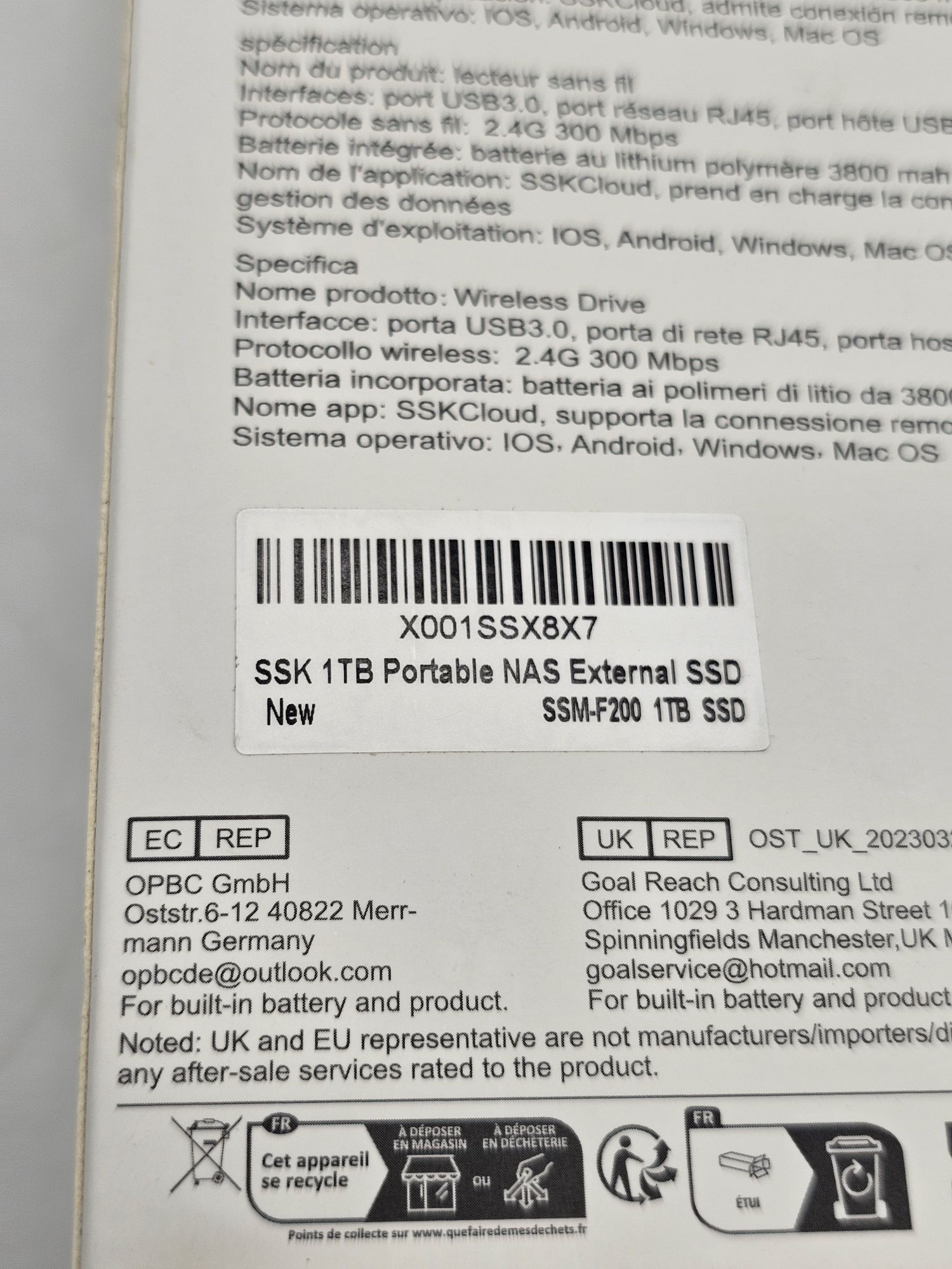 NAS SSK Cloud SSM-F200 Portable Smart WiFi Storage, 1TB, SIGILAT