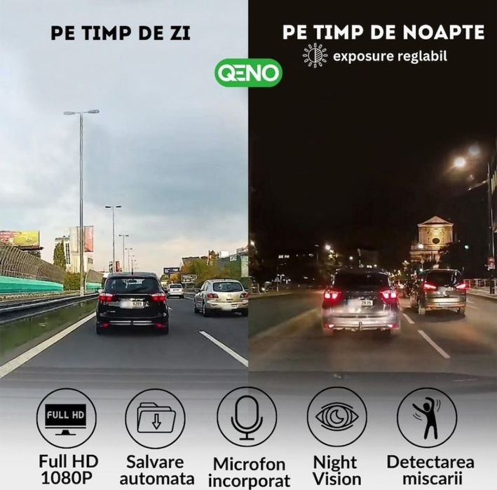 Camera Video De Bord Auto Qeno®, FULL-HD 1080P, Display LCD 3 Inch,