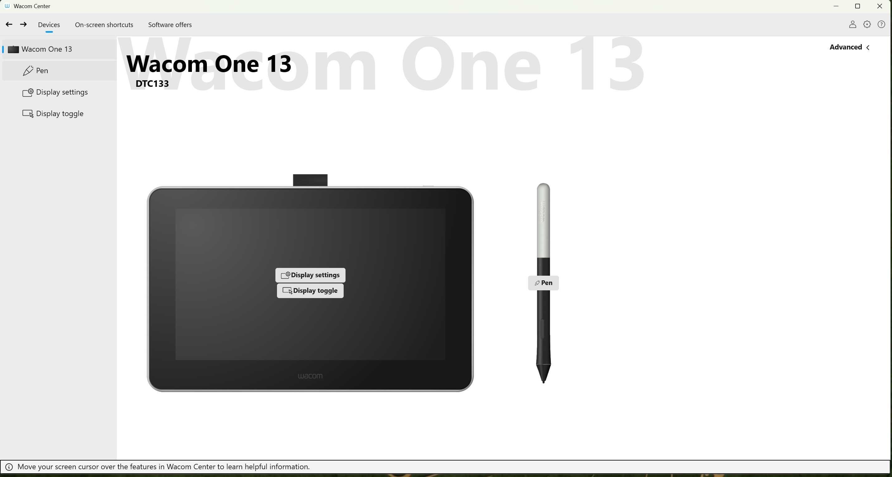 Графичен таблет Wacom One 13 pen display, 13.3" Full HD 1920 х 1080