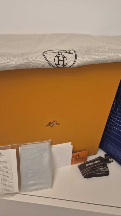 Geantă Hermes Birkin albastru crocodil + set accesorii