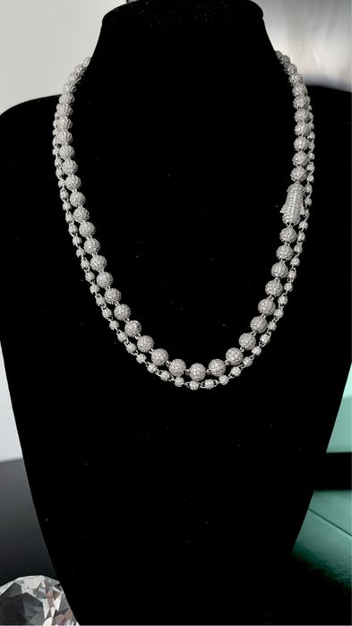 Colier Diamond Beads Din Inox & Aur Alb cu Pietre Carbon Diamonds