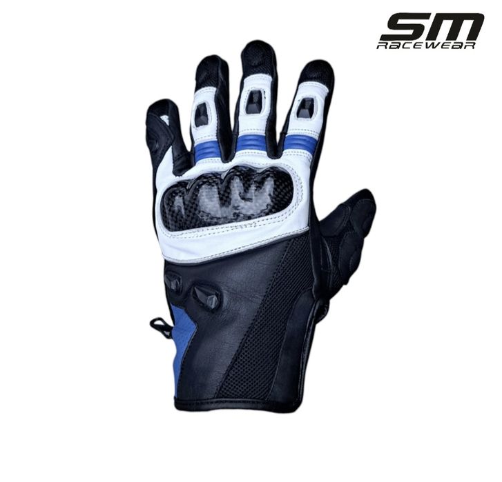 Manusi moto piele naturala SM Striker Blue-White Short S, M, L, XL 2XL