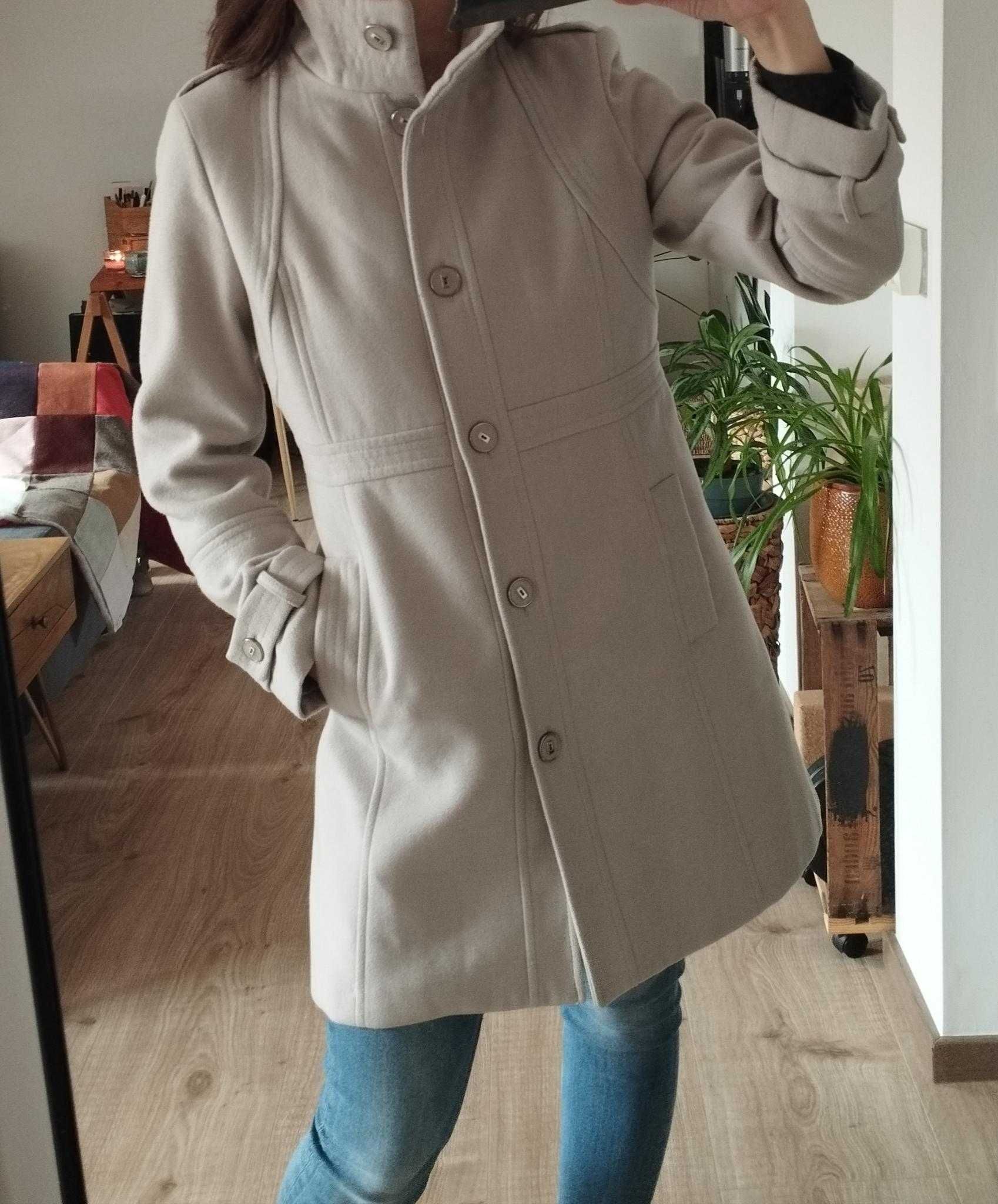Палто късо палто кремаво сиво елегантен шик
