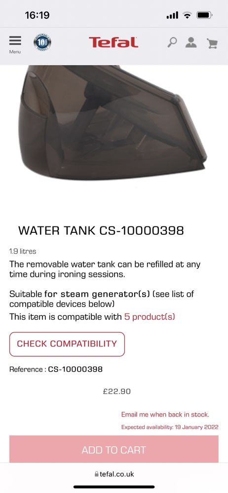 Water tank za Tefal serbatoio ютия